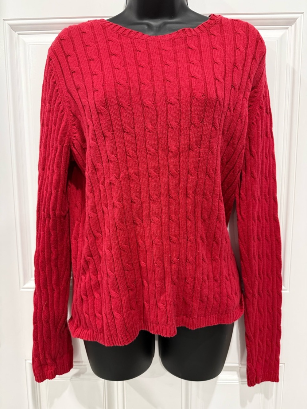 St. John's Bay Red Cable-Knit Scoop Crew Sweater
